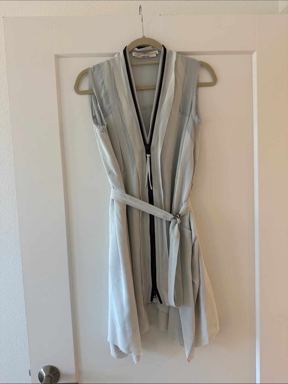 AllSaints Light Gray & Black Sleeveless Zip-Front Mini Dress
